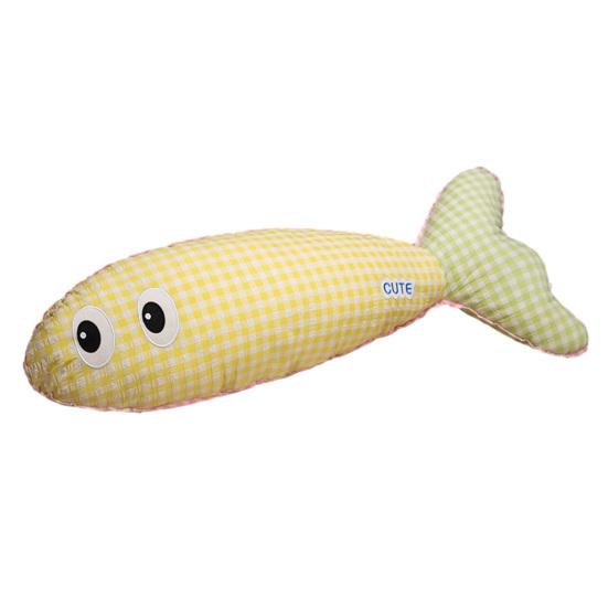 Stuffed Long Fish Pillow Cute Plaid Fish Cuddly Plush Toy Leg Pillow Back Support Headboard Cushion for Side Sleeping Sitting