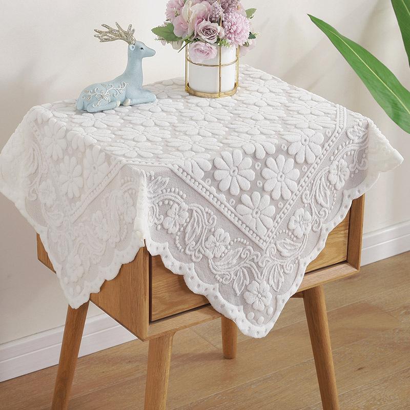 European White Lace Tablecloth Washing Machine TV Refrigerator Bedside Table Coffee Tables Dust Cover Multi-functional Festival Decorative Fabric