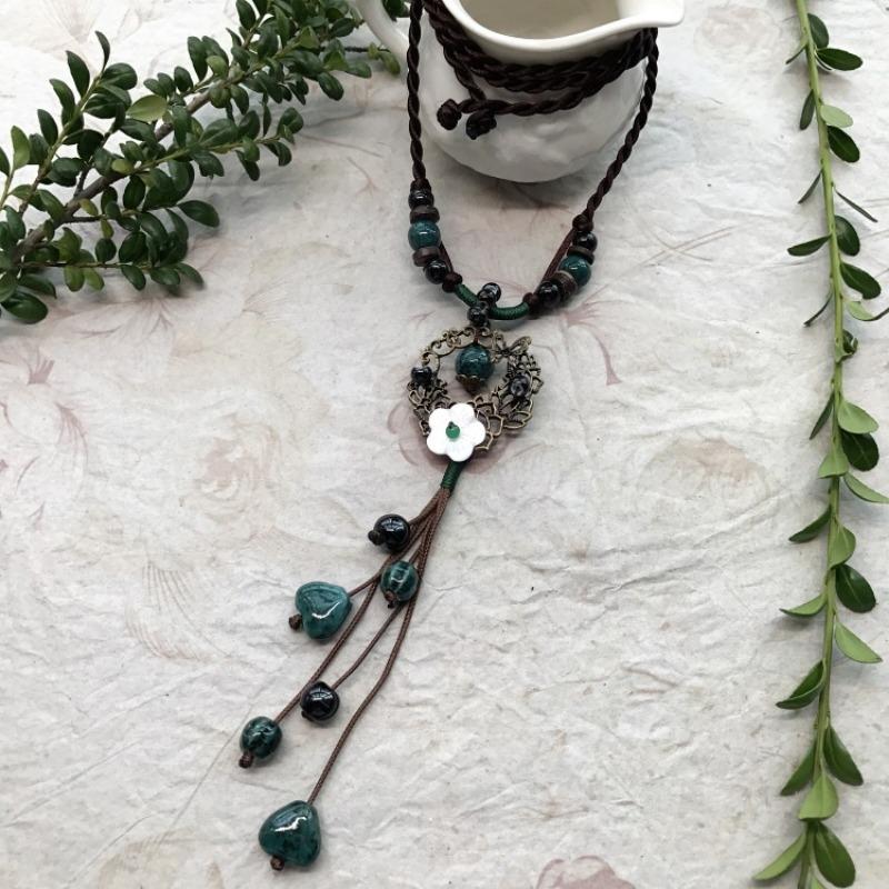 New Forest handmade ceramic necklace, women's retro versatile sweater chain simple long accessories pendant