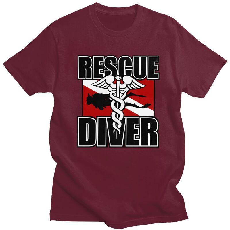 Custom Rescue Diver T Shirts for Men 100 Cotton Tee Tops Scuba Diving Tshirt ShortSleeve Tshirt Clothing