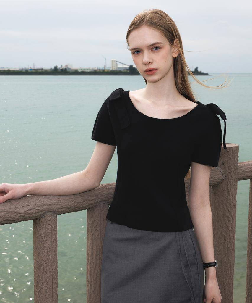 DEHEVE Boat Neck Ribbon Knit [Black]