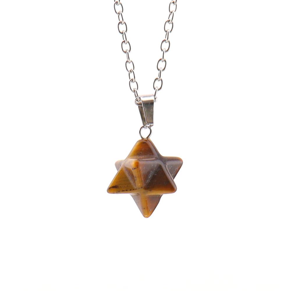 Large Natural Stone Pendant: 24mm Amethyst Rose Quartz Kabbalah Star Necklace
