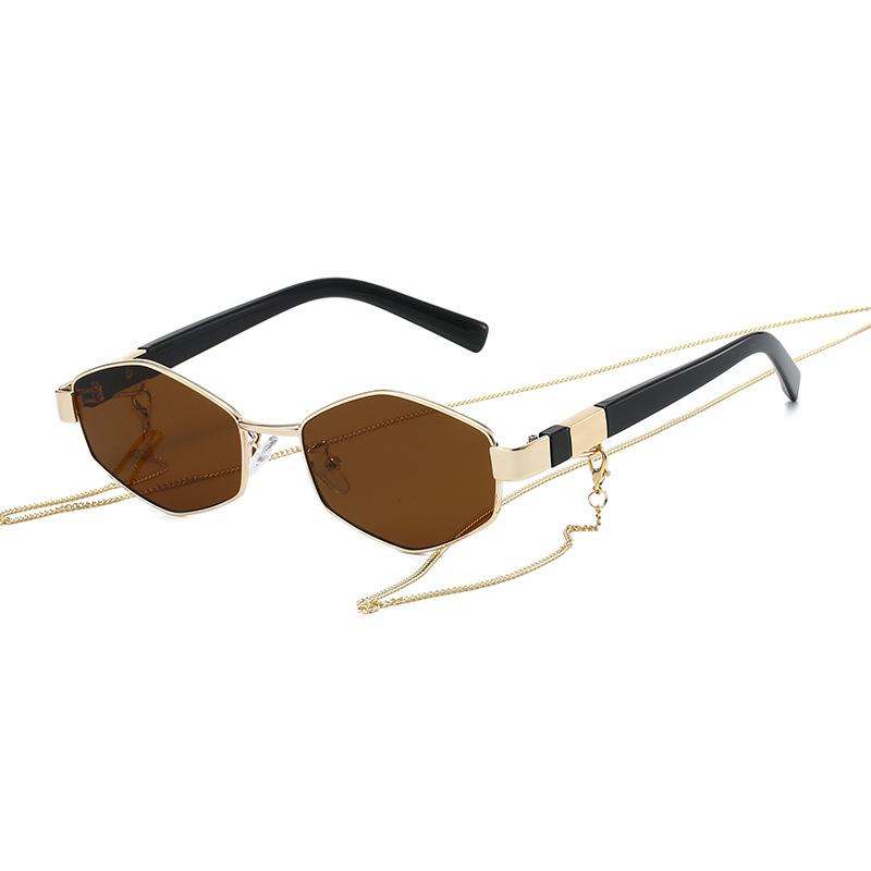 

Ins New Luxury Polygon Gradient Women Sunglasses Personality Temple With Chain Design High Quality Men Casual Shades Uv400 as picture