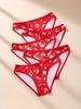 5Pcs/Set Women Cotton Panties Floral Red Underwear Low Waist Briefs Girls Panty Sexy Ladies Underpants Soft Female Lingerie S-L