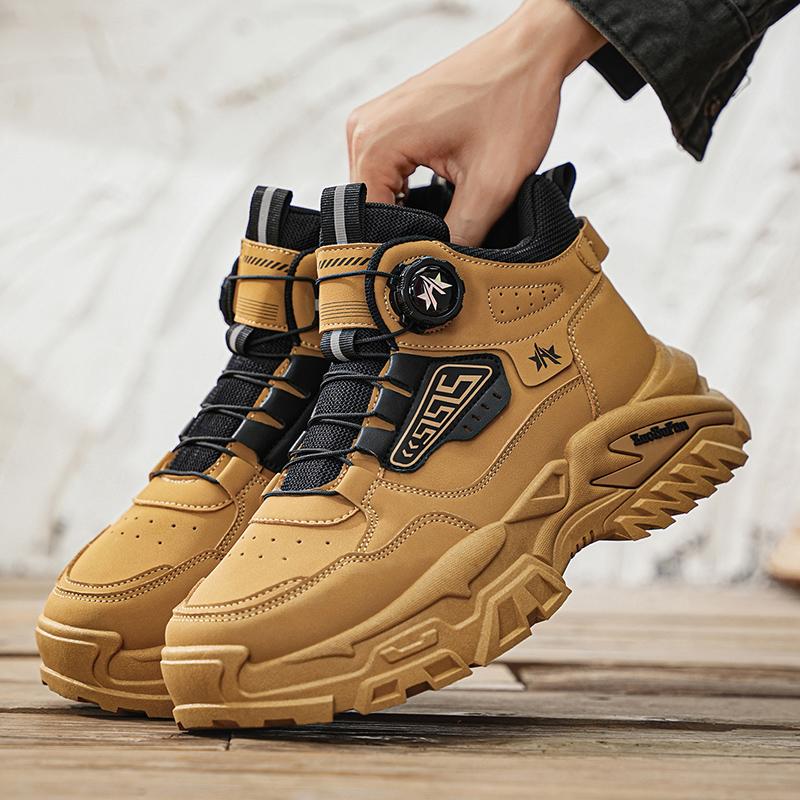 High-top Men's Shoes  New Autumn Trendy Brand Versatile Leather Sports Shoes for Men's Outdoor Anti-slip Thick-soled