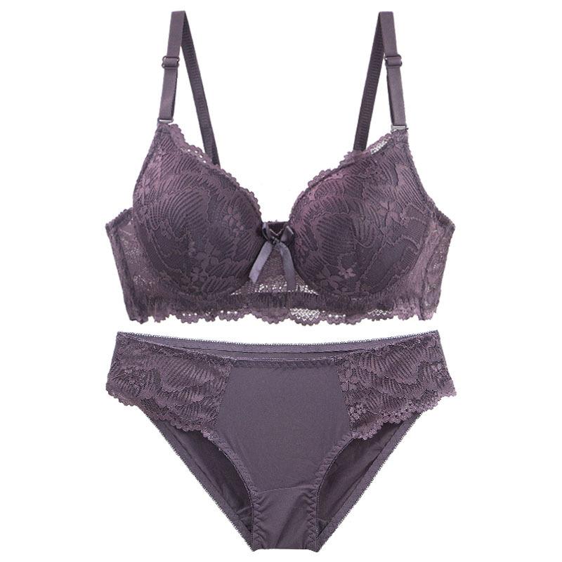 Sexy Lace Lingerie Set with Underwire Bra for Support and Side Boob Reduction Breathable Thin Bra and Comfortable Panties