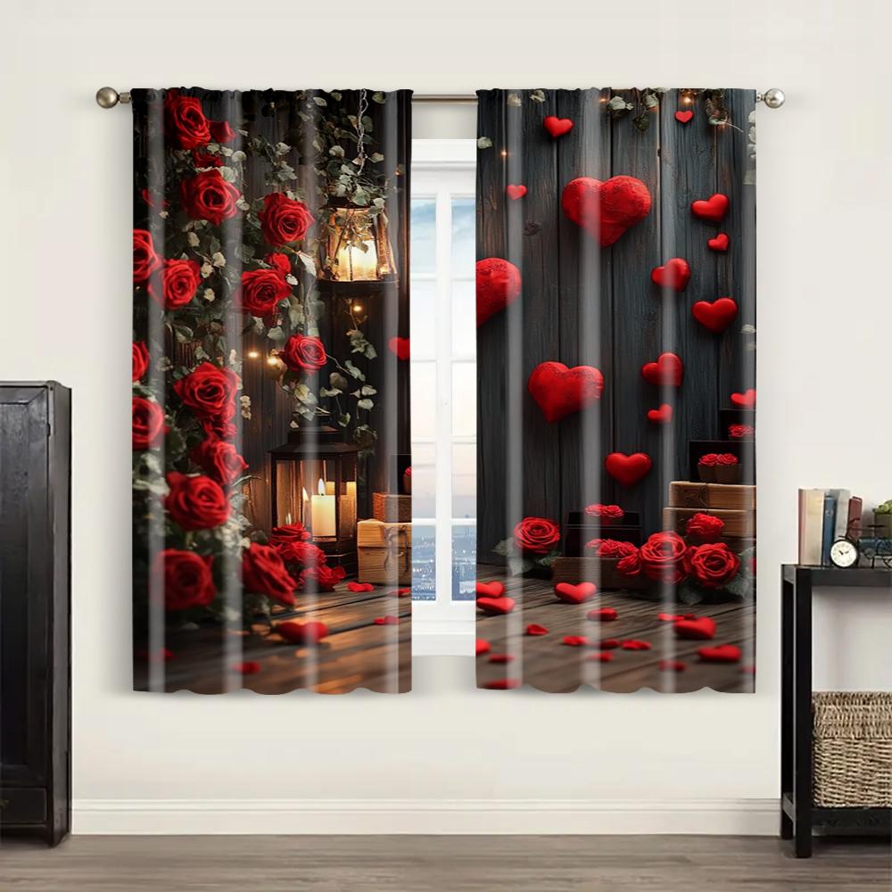 2pc,  Window Drapes Heart Lights As Valentine's Day Blackout  Polyester Birthday Party for Indoor Celebrations, Room,