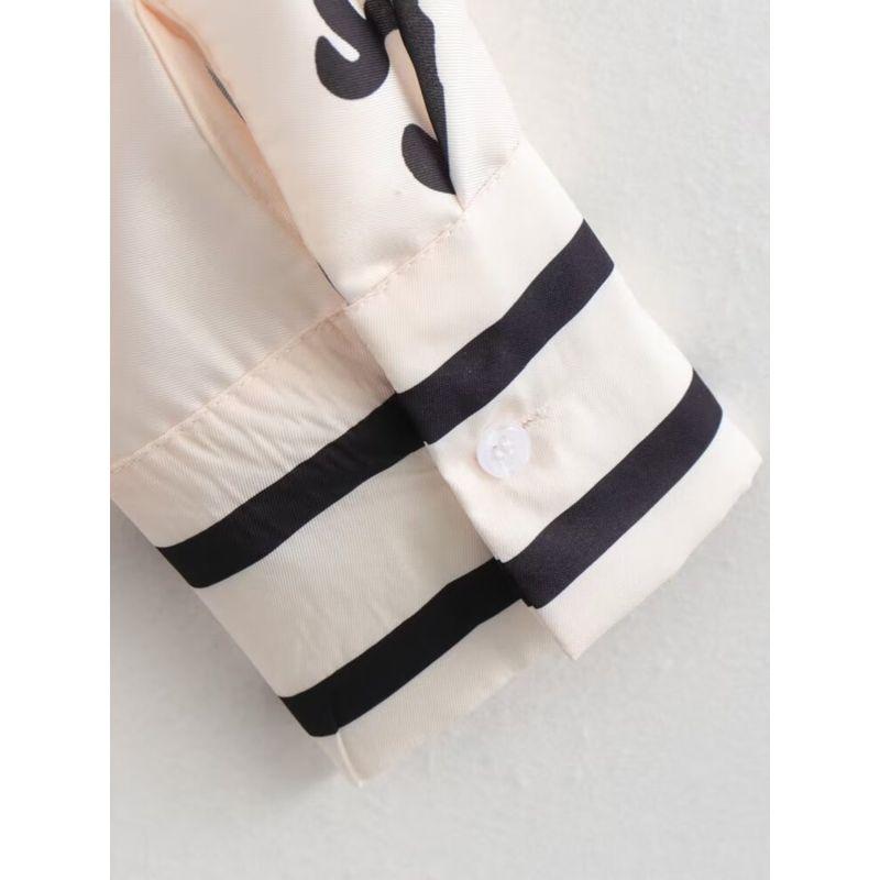 Kaslead New Arrival Women's Clothing Fashion Style Fashion Positioning Satin Print Shirt Casual Pants Suit