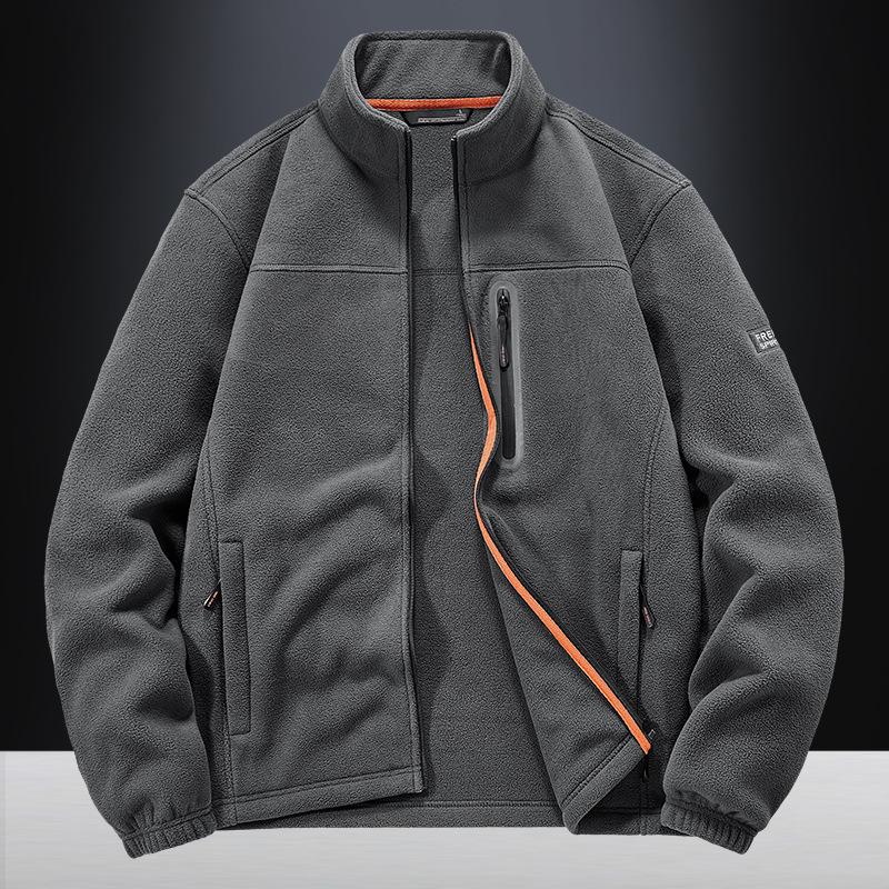 Men's Outdoor Stand Collar Fleece Jacket – Warm, Multi-Pocket, Autumn/Winter Casual Style