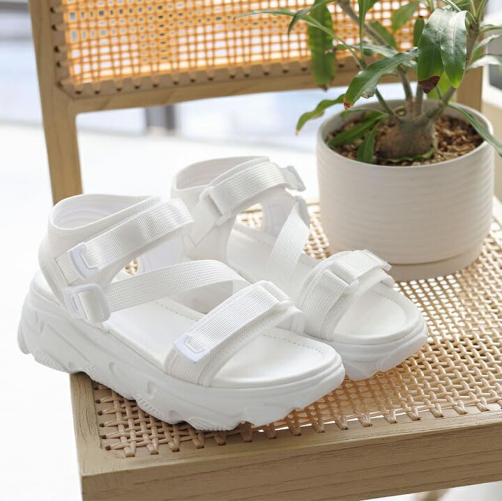 Vivian Sports Sandals with and Thick Size M Women's Straps, Velcro, Soles, V45510SM, Beige, (23.0-23.5)