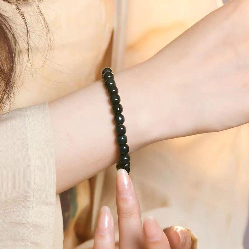 First Grade Xinjiang Hetian Jade Qingyu Bracelet: Handmade Beaded Ancient Style for Men and Women