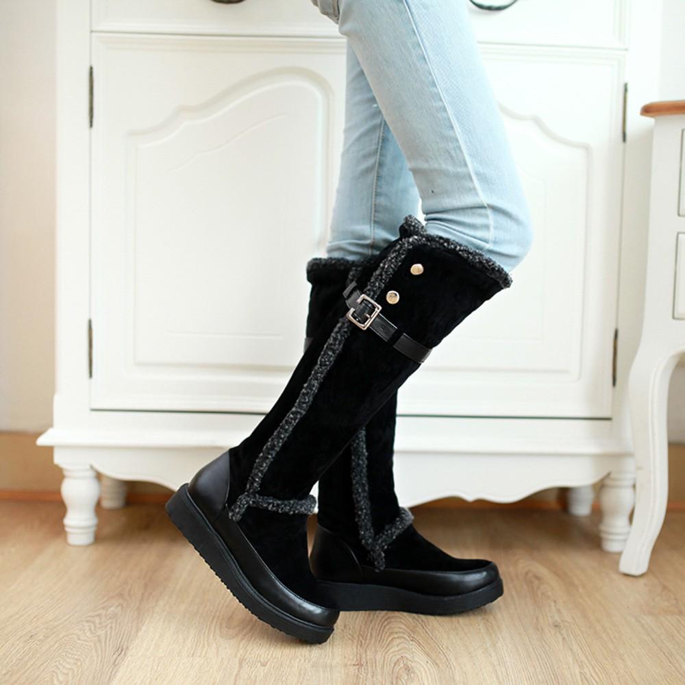 Buy Women Warm Winter Retro Flat Metal Ankle Snow Long Boots Round Toe