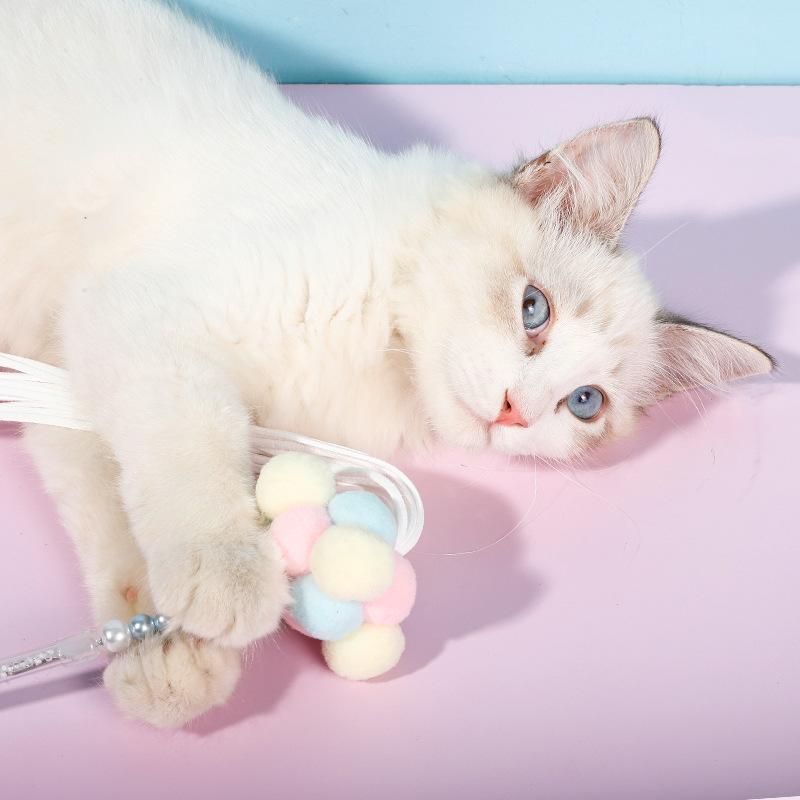 Cat teasing stick plush combination cat toy acrylic fairy cat teasing pole durable and bite resistant long pole cat toy