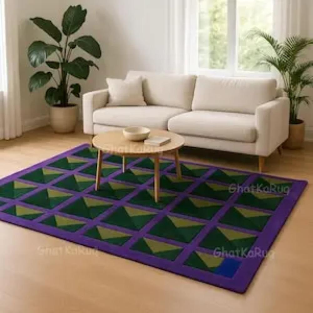 Modern Geometric Purple And Green  Purple Green Abstract Living Room Carpet Bold Designer  Rug