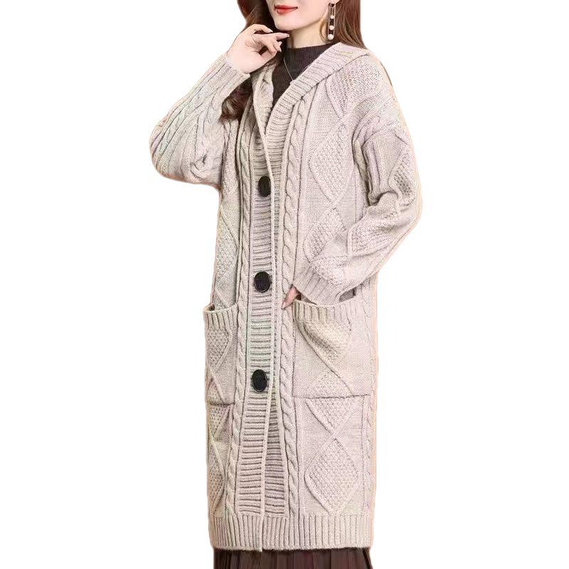 2023 Jacquard Knit Hooded Cardigan with Large Pockets