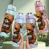 1PC Vintage Teddy Bear Text Art 750ml Color Plastic Sports Water Bottle Leakproof Flip Straw Lid Suitable for Sports Office Home Use