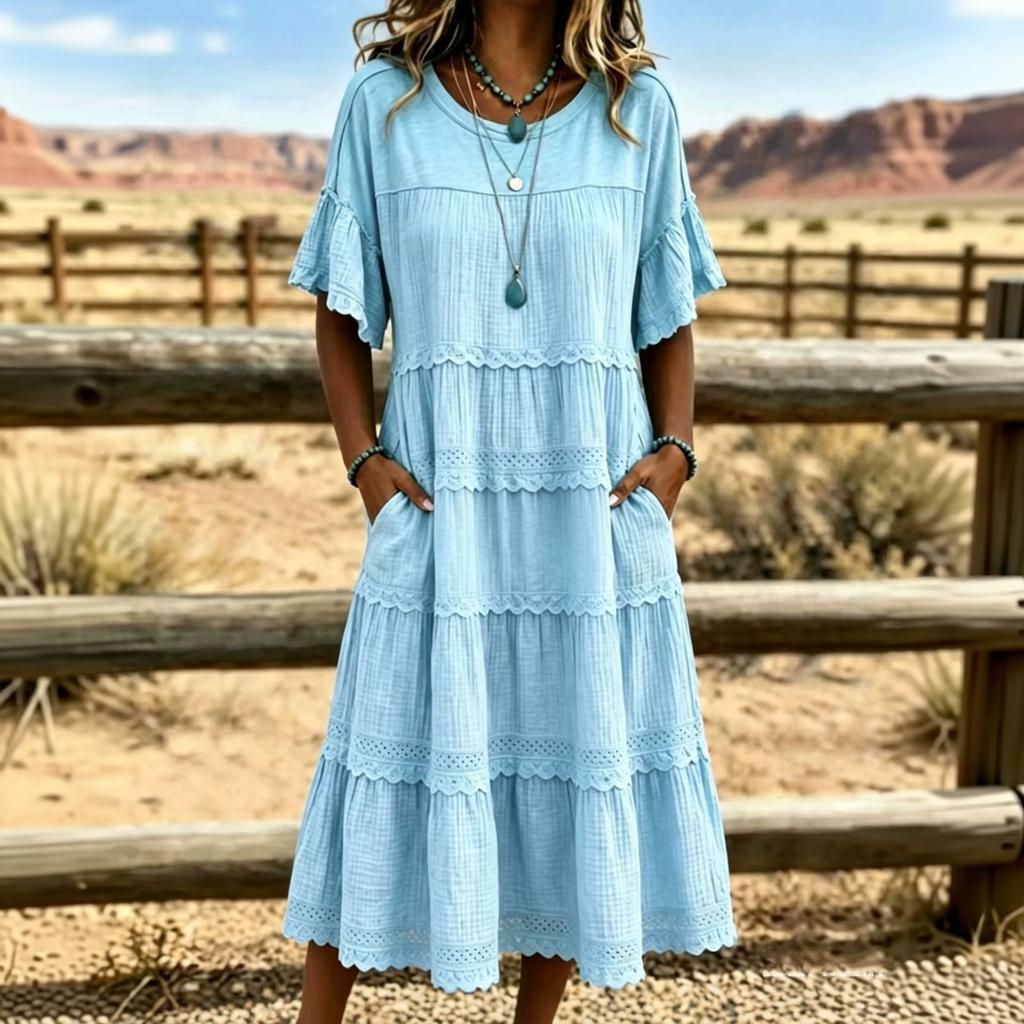 Women's Plus Size Casual Color Round Neck Loose Fit Shirt Dress for Everyday Wear
