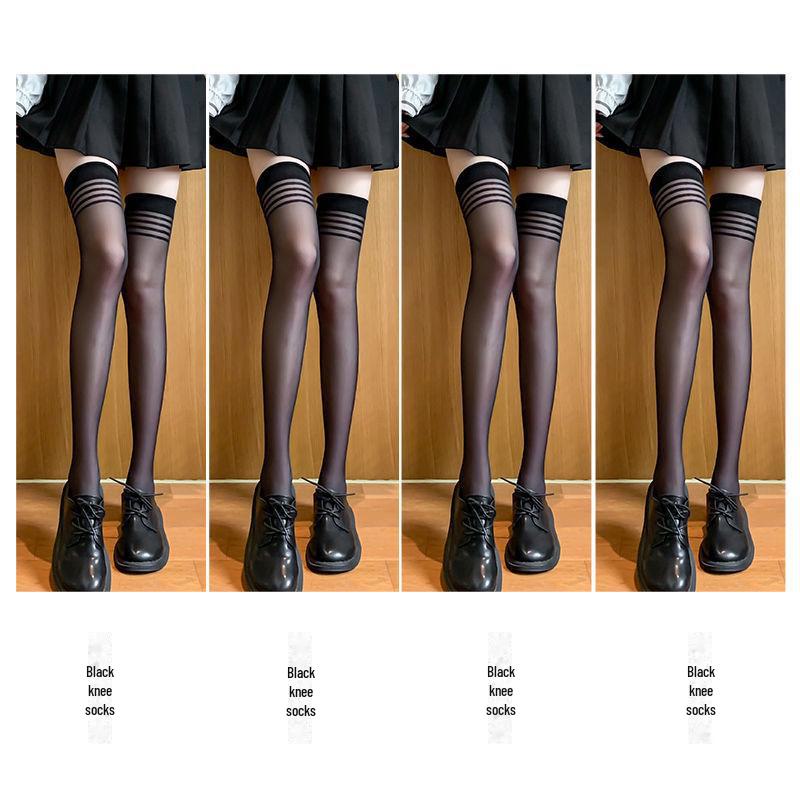 Șosete de vară ultra-subțiri, la modă JK, pentru femei, respirabile, până la genunchi, ciorapi negri