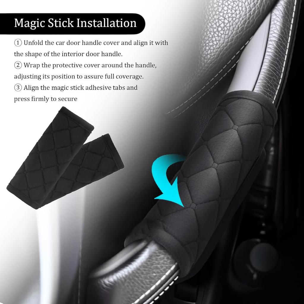 2PCS Car Door Handle Cover,Soft Interior Car Door Handle Scratch Protector with Magic Stick,Universal Cars Grab Handles Cover Cars Interior