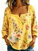 New Xiyin Summer T-Shirt Women's Printed Square Neck Button Bubble Sleeve Women's Top Women's