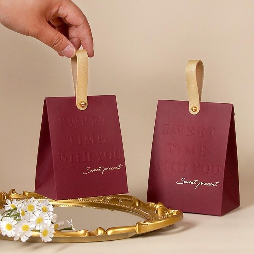 10pcs Kraft Paper Party Favor Bag Leather Handle Wedding Candy Bag Wedding Gift Box  Party Supplies