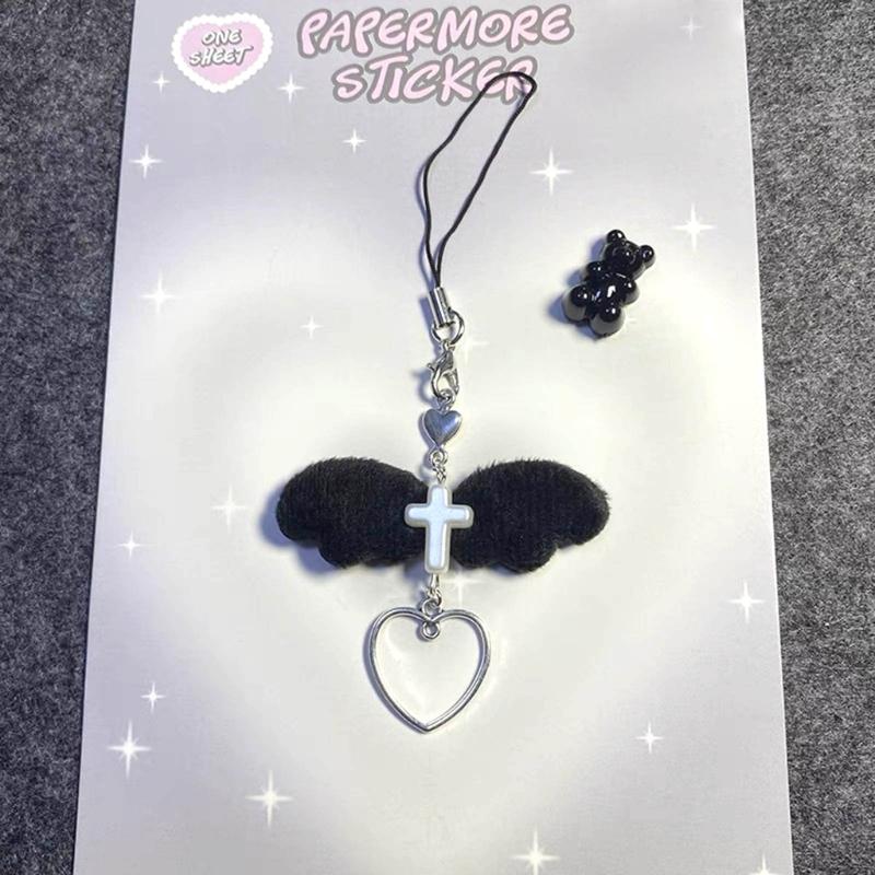 Stylish Angel Wing Phone Lanyard Punk Style Heart Pendant Backpack Decorations