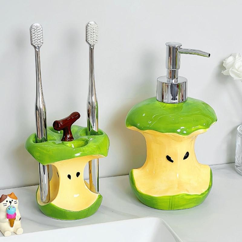 Stylish Ceramic Liquid Soap Container With Press Pump Lovely Fruit Core Soap Dispenser For Home Bathroom Countertop Organizing