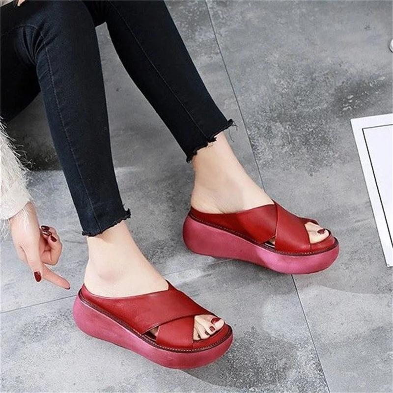 Fashion Women Slippers Soft Leather Wedges Shoes Woman Summer Sandals Beach Flip Flops New Platform Sandalias Mujer Wedge Heels Sandals