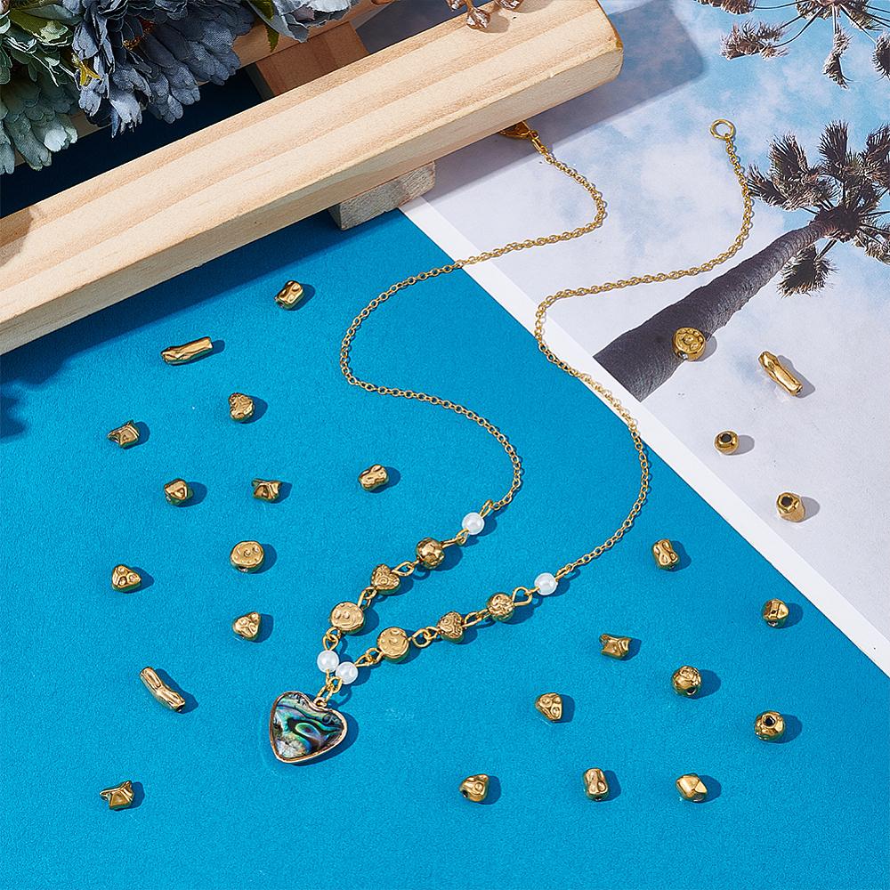 1set 32pcs 8 Style 304 Stainless Steel Beads Round & Oval & Heart & Flat Round Golden 5~11x4~7x3.56mm Hole: 1.2~1.8mm 4pcs/style
