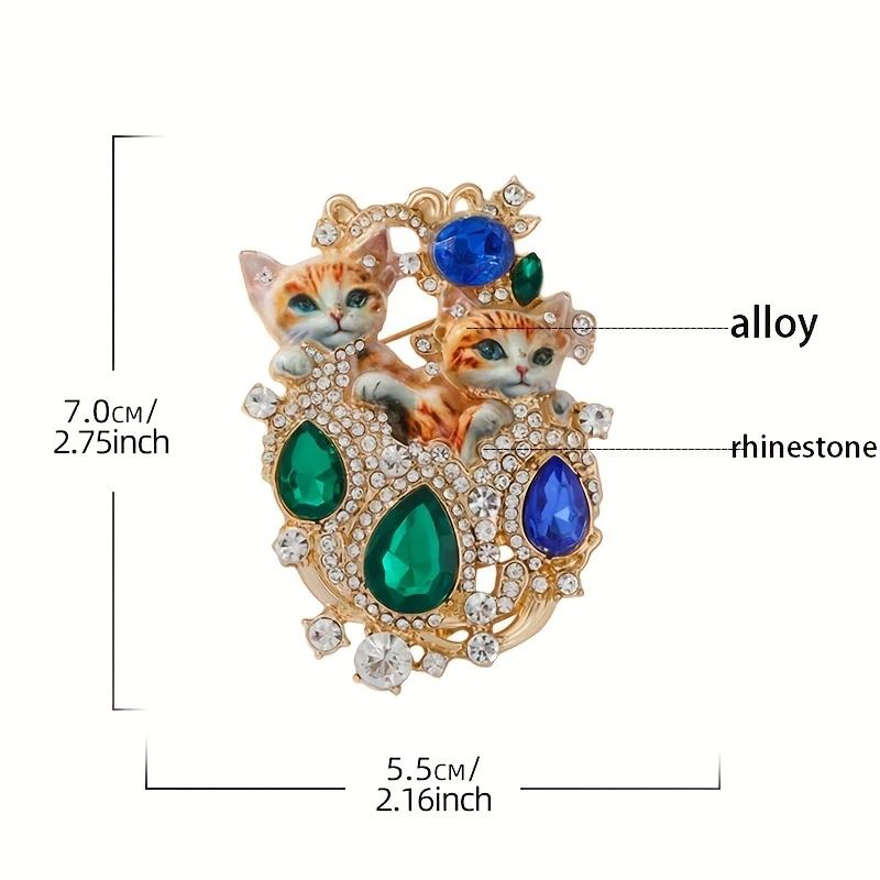 Vintage Baroque Jewelry Brooch Set With Double Cat Design Women Elegant Rhinestone Embellishments Perfect Daily Wear Or Gifting