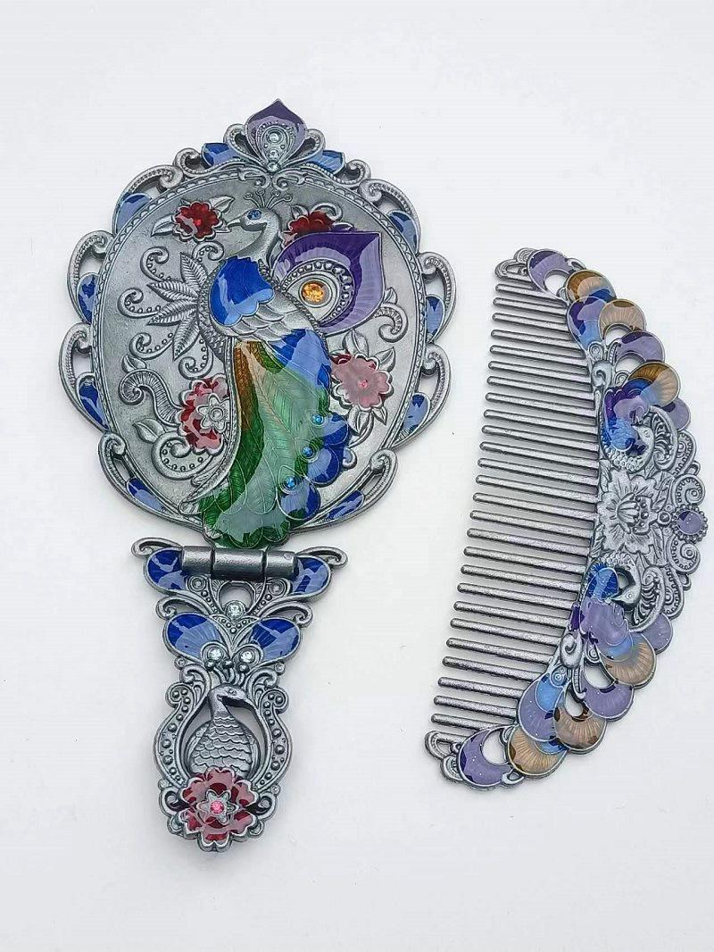 Европейский ретро складной набор зеркала и расчески: Портативная ручка в русском стиле для макияжа