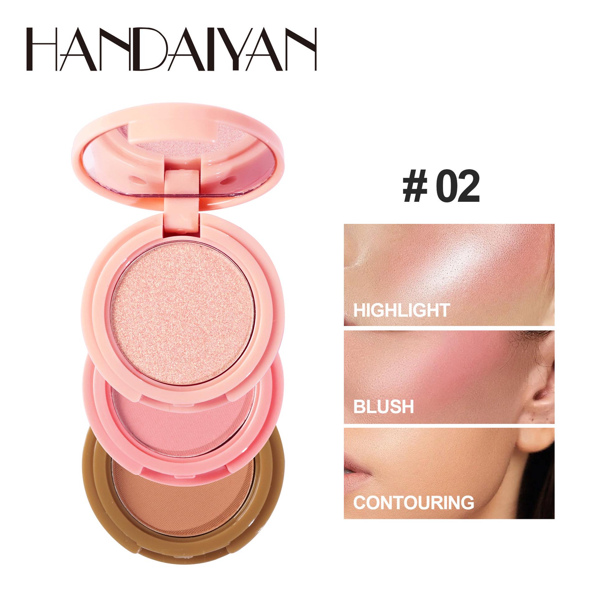 Handaiyan 3-in-1 Shimmer Face Palette: Highlighter, Contour & Blush