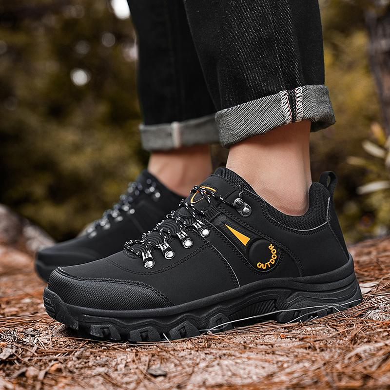 Hiking Shoes for Men Waterproof Outdoor Low-top Hiking Boots Leather Men's Trekking Shoes Walking Male Sneakers New Black 47
