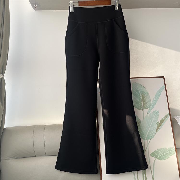 

Women s Winter Slim High Waist Fleece-Lined Stretch Pants, Versatile Straight/Flare, Black XL (130-145 jin)