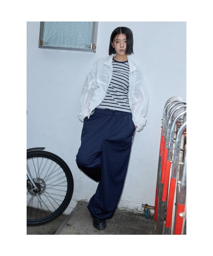 Saendeusaundeu (Women) Striped Short Sleeve T-Shirt Navy