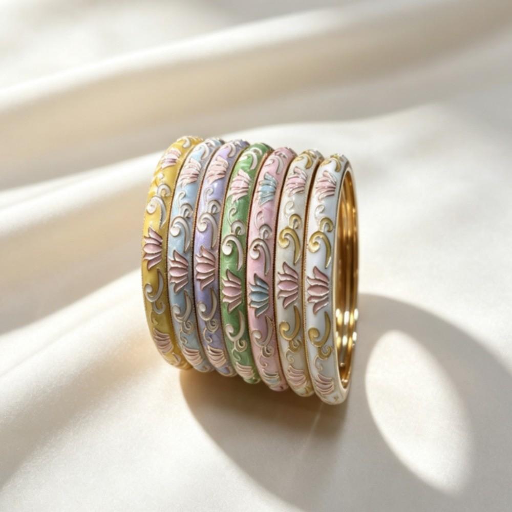 Colorful Vintage Cloisonne Bangle Traditional Women's Hand Bracelet Lotus Flower Bangle Girls