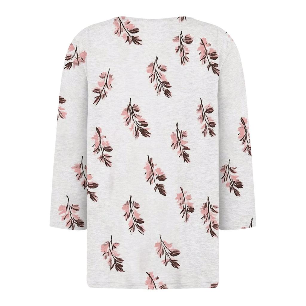 Dámská móda Neformální květinový potisk Tričko s výstřihem do V Krátký rukáv Ozdobný knoflík Tříčtvrteční rukáv Top