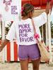 More Amor Por Favor Dopamine Letter Heart Print Casual T Shirt Streetwear Dailywear Short Sleeve Summer Vacation Tee Ladys Tops