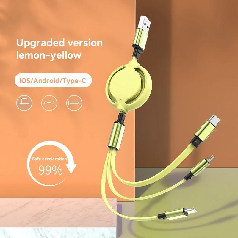 2025 New 3 in1 Data Cable Fast USB Cable For Huawei Honor Retractable Portable Micro USB Type C Charger Cable For IOS Samsung