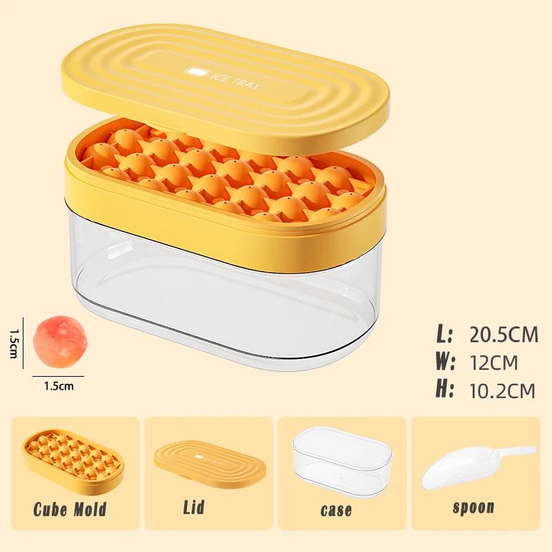 1sets Ice Cube Tray With Case, Lid and Spoon, BPA Free,Silicone Sphere Whiskey 1.5cm Ball Ice Cube Mold Popsicle Sticks Ice Tray