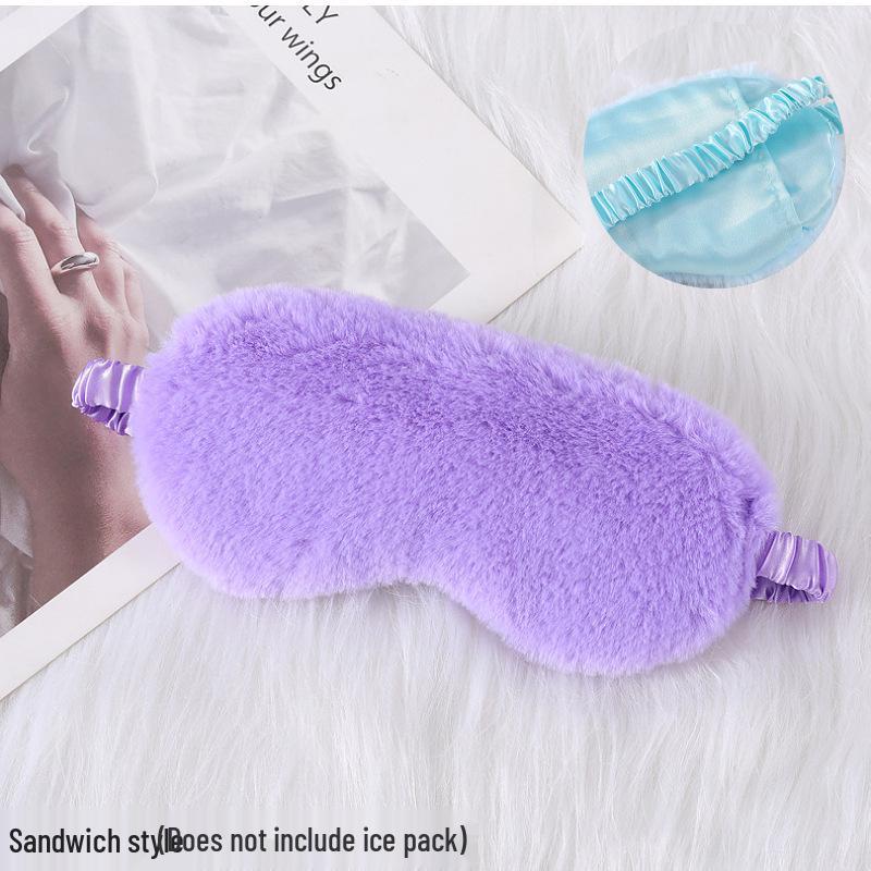 Blackout Rabbit Fur Sleep Mask - Soft, Breathable, Skin-Friendly, Plush Imitation Silk for Autumn/Winter Eye Protection.