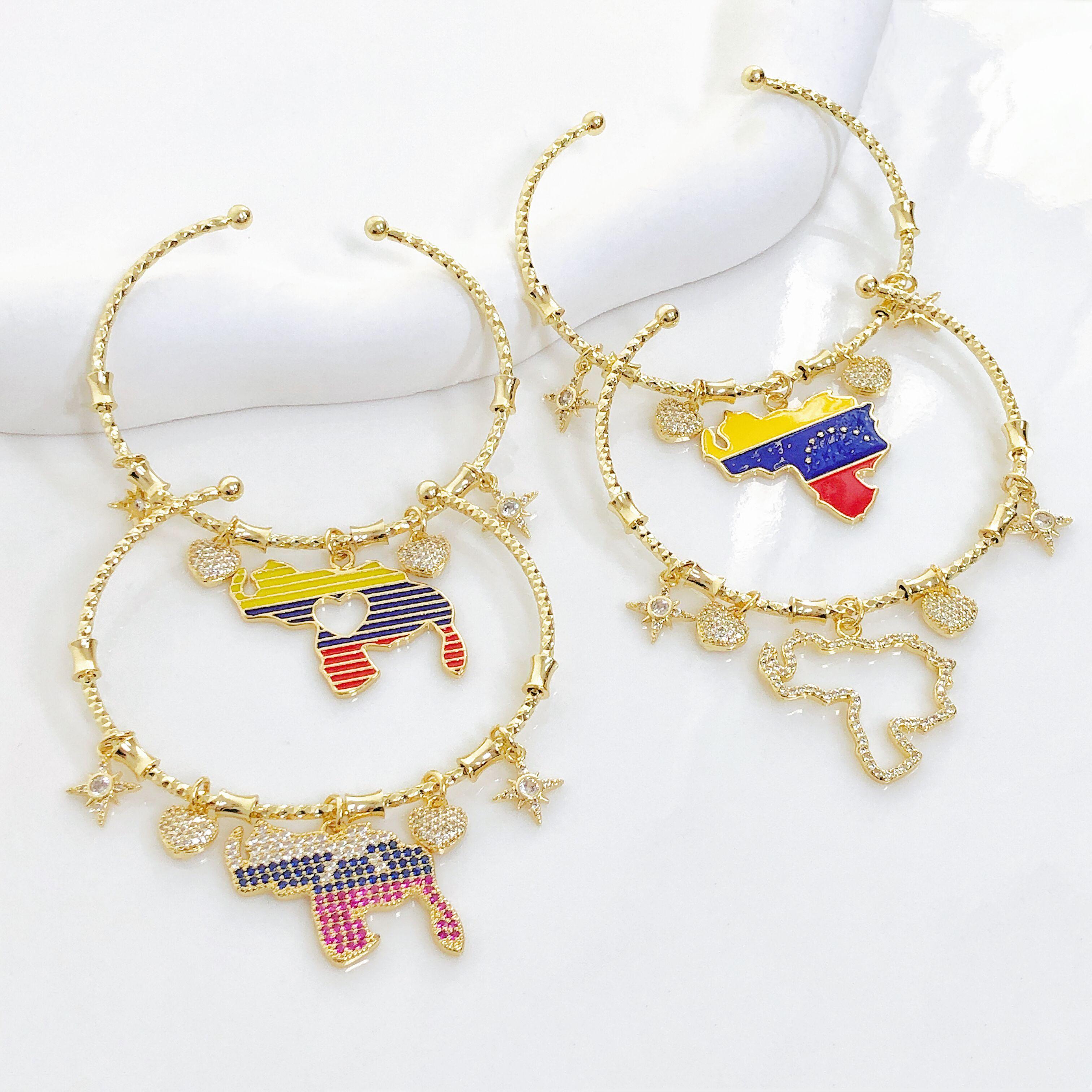 Favorite Toy Women's Gold Hot-Selling Venezuelan Flag Zircon Star Bangle Candy Cuff Bracelet New Fashion Men Holiday Zircon Gift Accessories