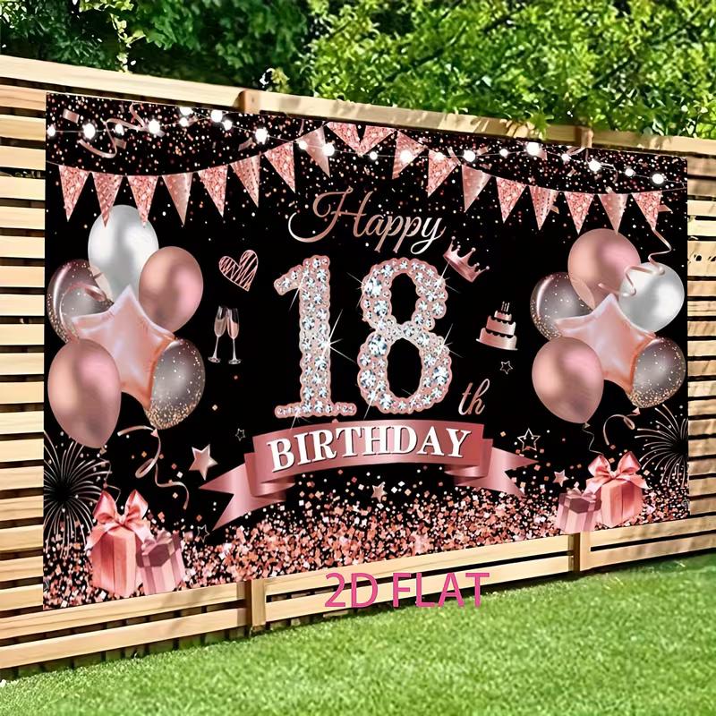 2D Elegant Black Rose Gold 18th Happy Birthday Photography Backdrop