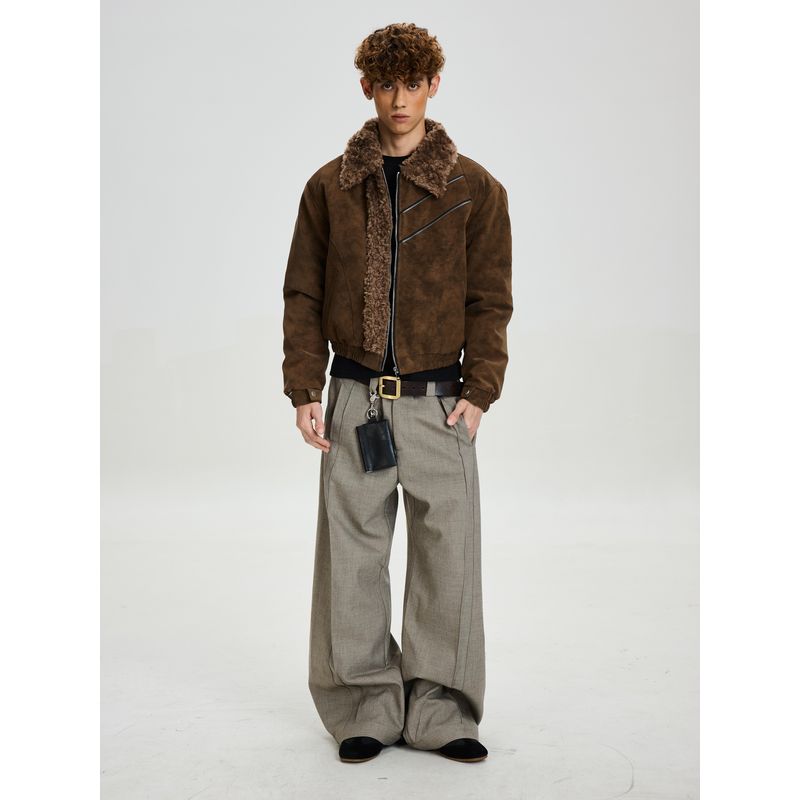 Cabbage Coke American Retro Thick Cotton Jacket for Men and Women, Loose Deconstructed Brushed High-End Fur Collar Coat