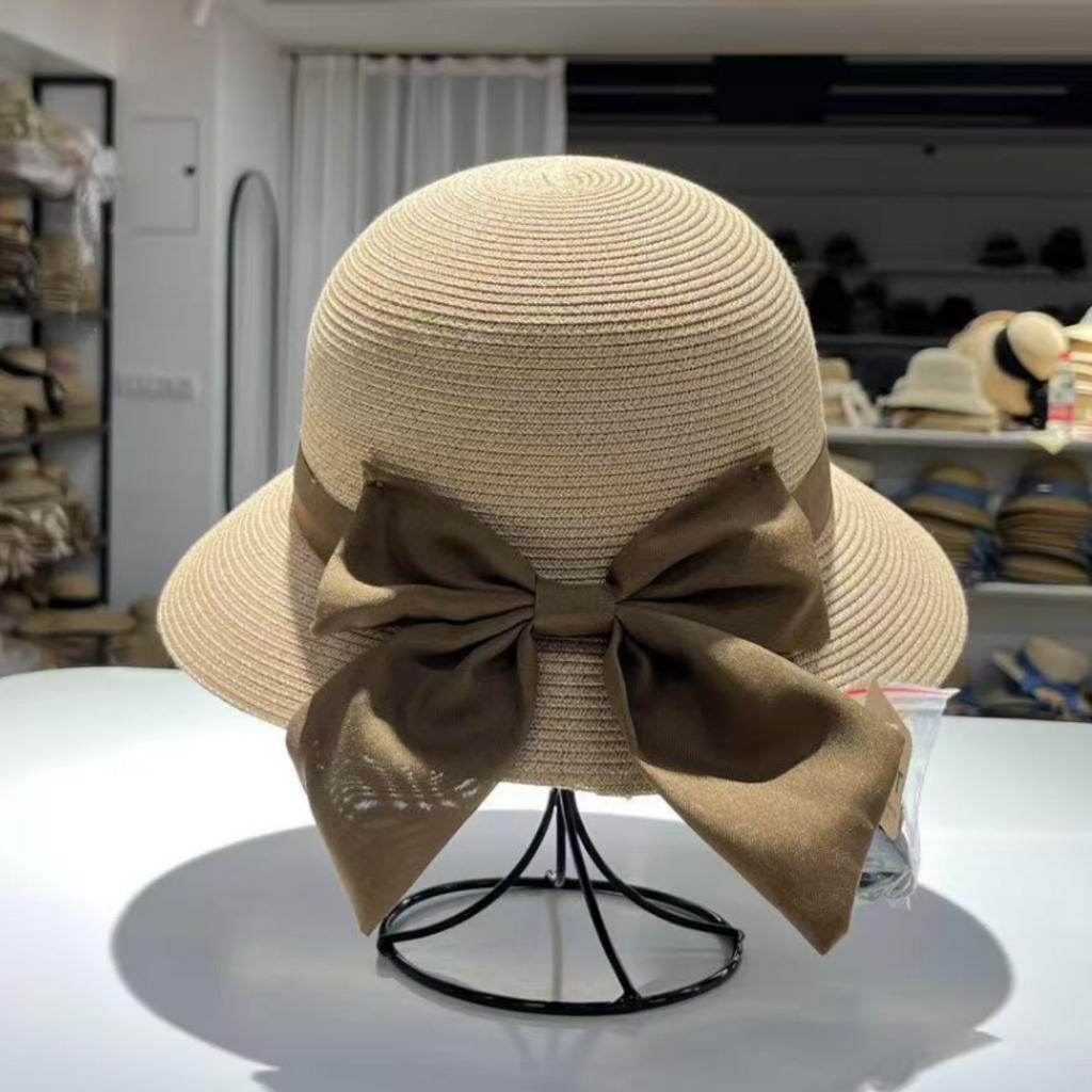 Elegant Bow Straw Hat Rear Split Design Sense Sweet Summer Sunshade Sunscreen Seaside Beach Hat Women