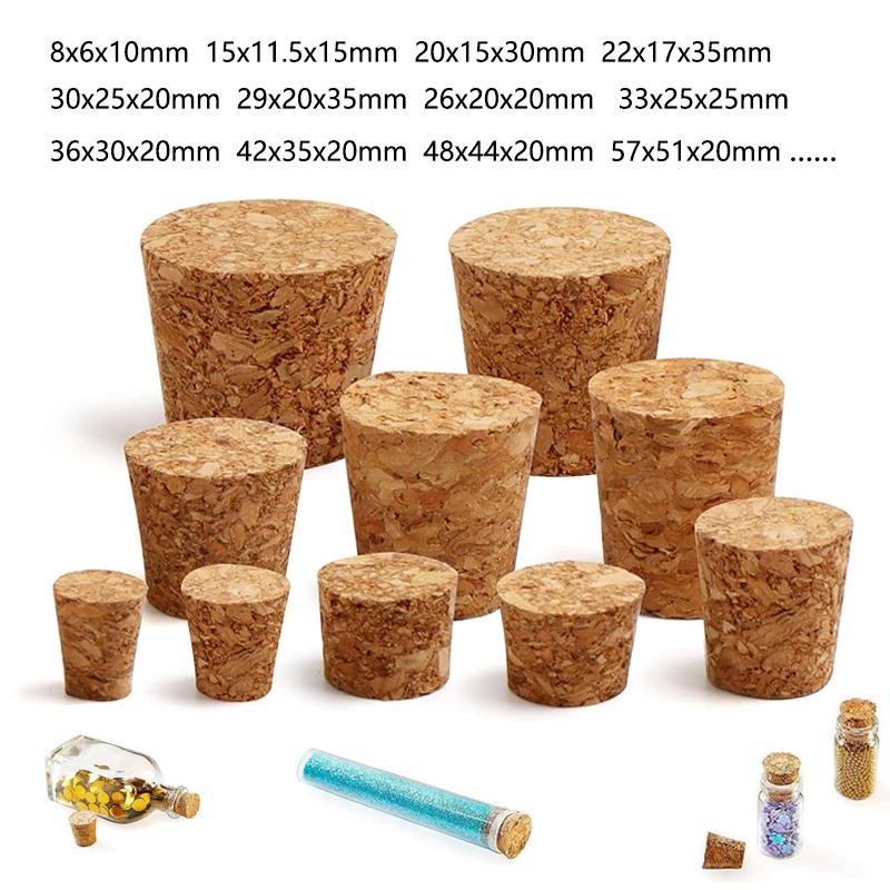5/10 Stück Weinglas Flaschenverschluss Kessel Puddingbehälter Korkverschluss Bürette Buret-Röhrchen Holzdeckel Viele Größen 7