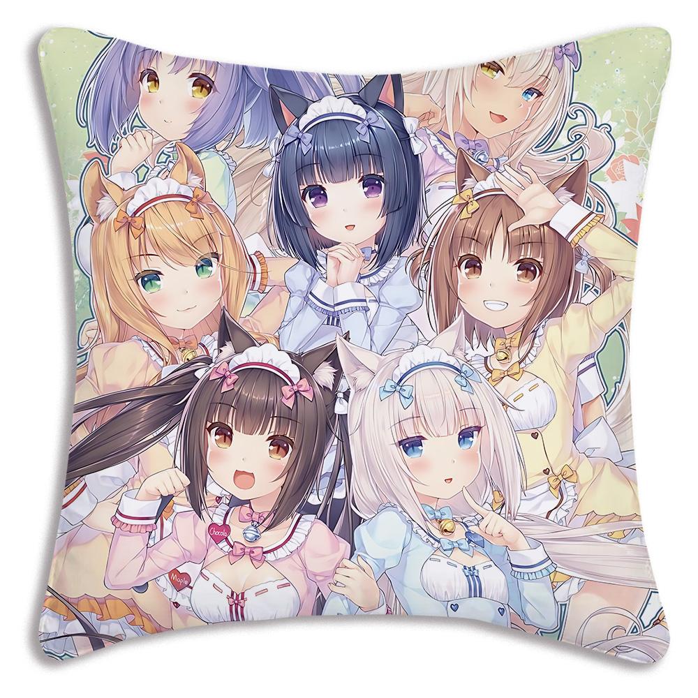 Anime N-Nekoparas Pillow Covers Cartoon Sofa Decorative Home Double-sided Printing Short Plush Cute Cushion Cover