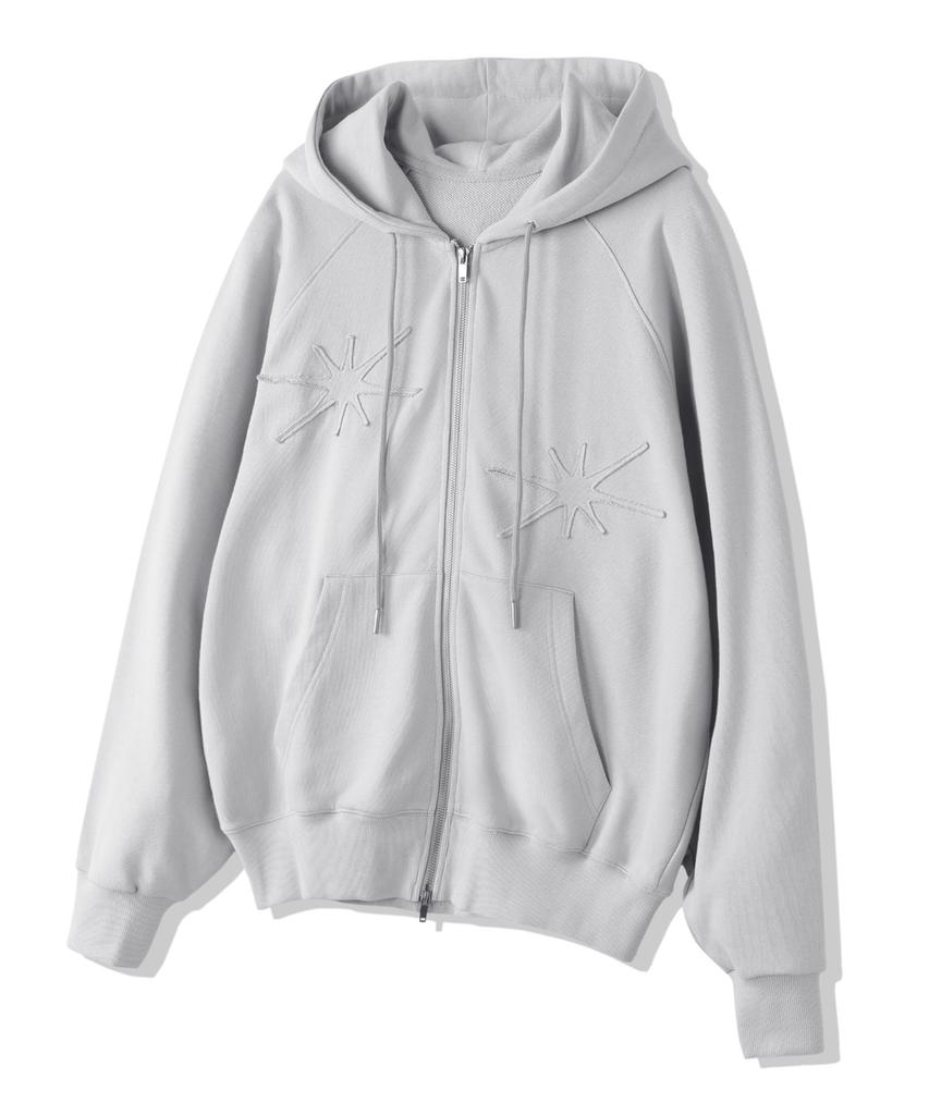 Moderment Applique Washed Oversized Zip-Up Hoodie [Dusty Grey]