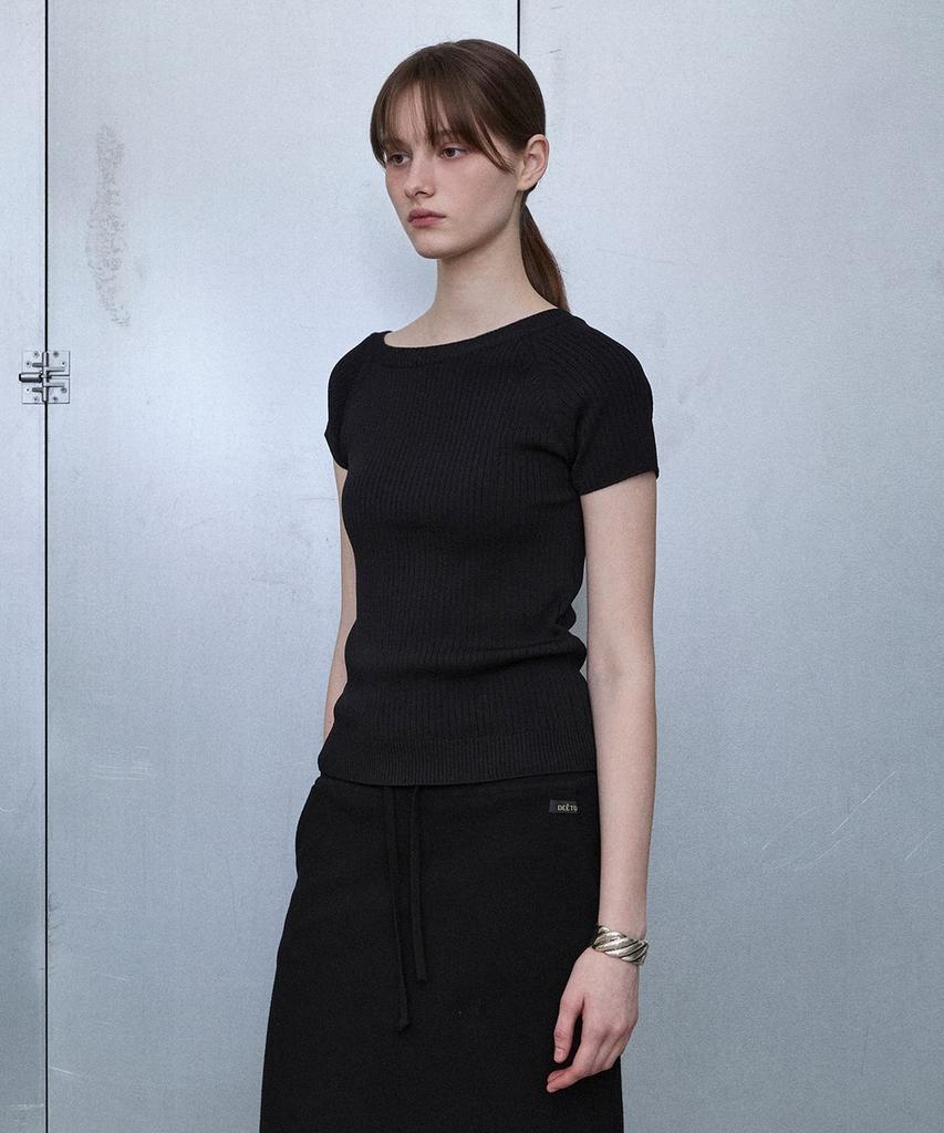 Diito One-Shoulder Short Sleeve Knit Pullover [Black]