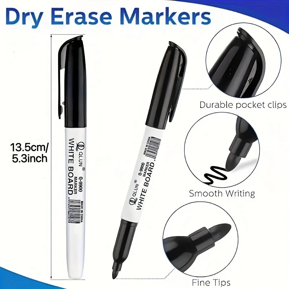3/12pcs Erasable Black Whiteboard Marker Pens Teaching Supplies for Back To School Office School Stationery Bulk Pack